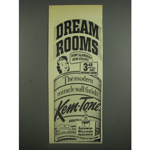 1947 Sherwin-Williams Kem-tone Paint Ad - Dream Rooms