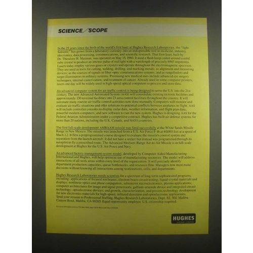 1985 Hughes Aircraft Ad - 25 Years Since Birth of World's First Laser