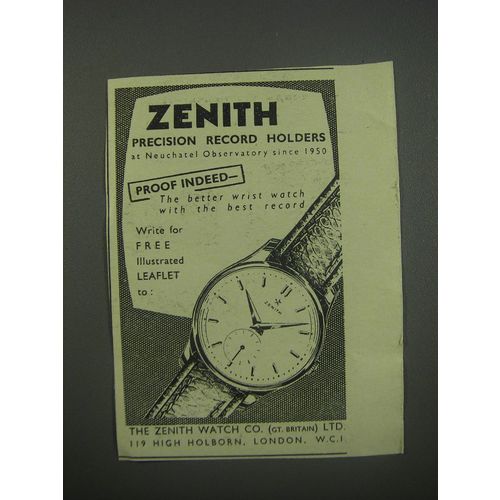 1954 Zenith Watch Ad - Zenith precision record holders