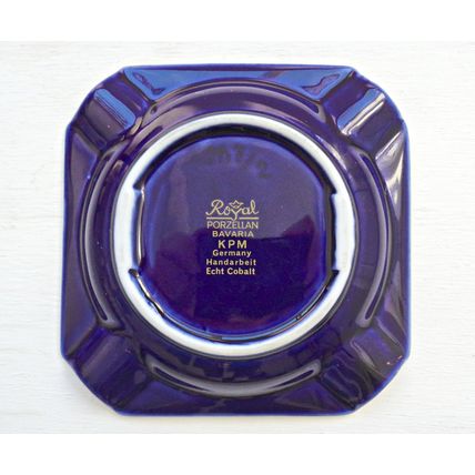 Royal Porzellan Bavaria ashtray cobalt blue and gold tone floral