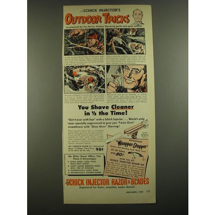 1952 Schick Injector Razor & Blades Ad - Schick Injector's outdoor tricks