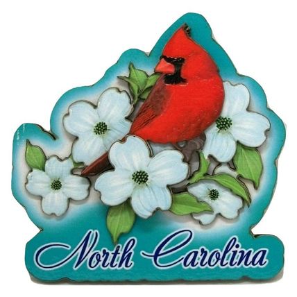 North Carolina with Cardinal Artwood Fridge Magnet