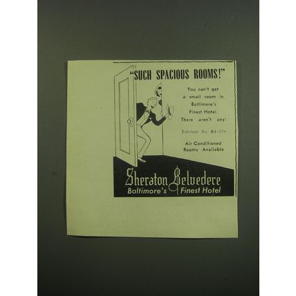 1949 Sheraton Belvedere Hotel Ad - Such spacious rooms