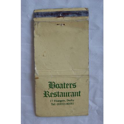 Matchbook Cover - Boaters Restaurant, 17 Friargate, Derby