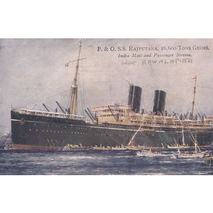 P&O Steamship Rajputana India Mail Steamer Antique Postcard