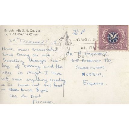 Seasick On Board The SS Uganda Ship Vintage RPC Postcard