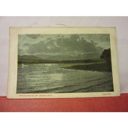 WINDERMERE BY MOONLIGHT, CUMBRIA unused antique postcard =