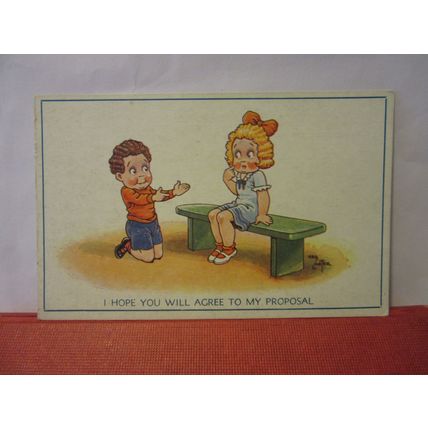A PROPOSAL, BOY AND GIRL by Reg Carter unused vintage postcard /
