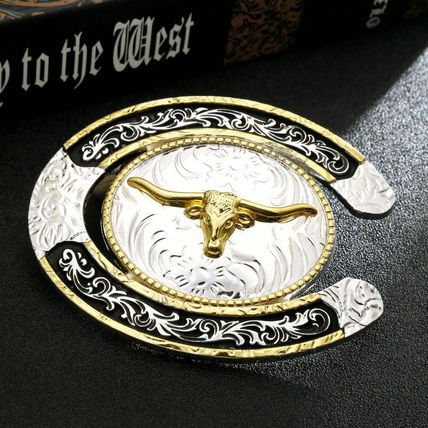 New Silver & Gold Tone Bull Horse Shoe Shaped Belt Buckle