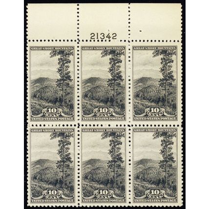 749, Mint VF NH 10¢ Top Plate Block of Six ** Stuart Katz