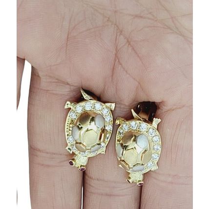 New Multi Tone 3D Lucky 1 inch Large Turtle Earrings Real 14K Gold 13.8 Grams