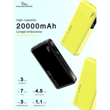 Konfulon PD 45W Power Bank 20000mAh 18W Super Fast Charge for iPhone iPad Pro UK