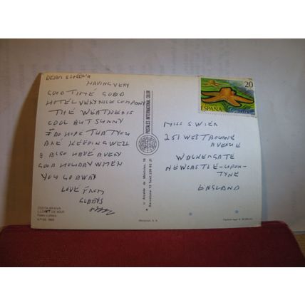 A BUSY BEACH, LLORET DE MAR, COSTA BRAVA, SPAIN used postcard. 1979 stamp =