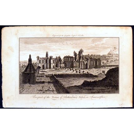PROSPECT OF THE RUINS OF GLASTONBURY ABBY 1771 ANTIQUE ENGRAVING