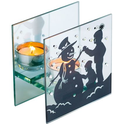 Snowman Tealight Holder Glass Square 12 CM Gift Decoration Monochromatic