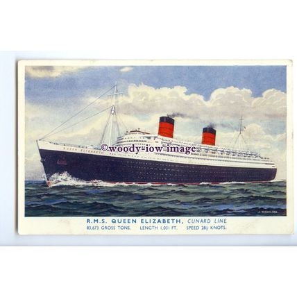 LS1098 - Cunard Line Liner - Queen Elizabeth - artist J Nicholson - postcard