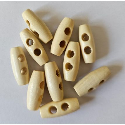10 Pale Wood Colour Toggle or Horn Wooden Buttons Size 20mm by 7mm