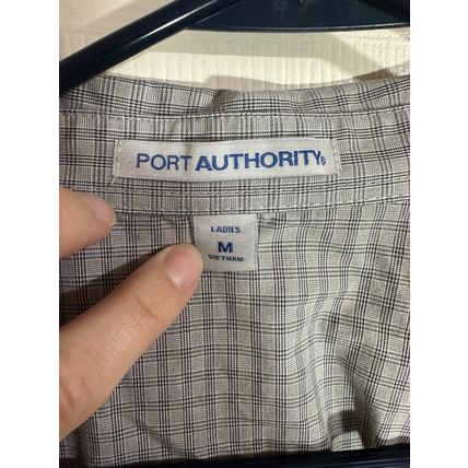 WOMENS Port Authority Long Sleeve Plaid Button Up Shirt Grey W/Purple Leaf Sz M