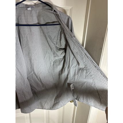 WOMENS Port Authority Long Sleeve Plaid Button Up Shirt Grey W/Purple Leaf Sz M