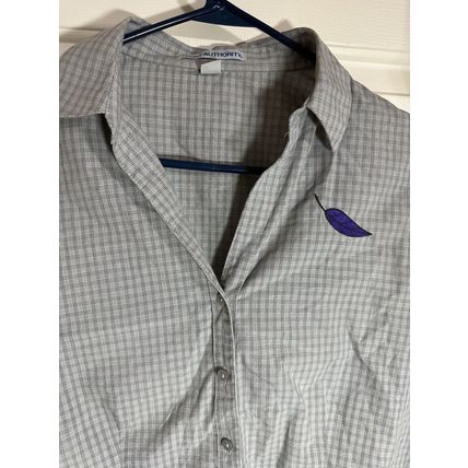 WOMENS Port Authority Long Sleeve Plaid Button Up Shirt Grey W/Purple Leaf Sz M