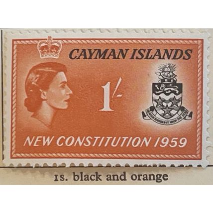 Cayman Islands 1959 New Constitution 1s Black Orange Mounted Mint MM SG164 stamp