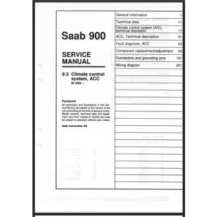 Saab 900 Climate Control System ACC Workshop Manual 1994 199731583 PDF