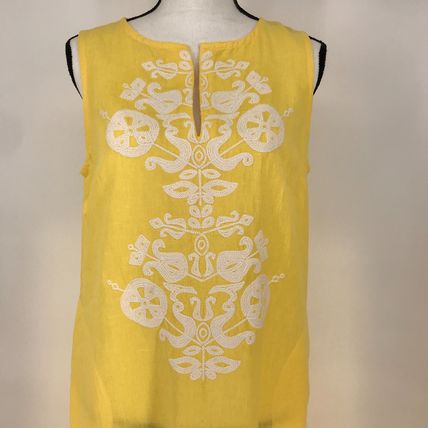 Soft Surroundings Daydream Embroidered Linen Blend Maxi Dress Pocket Yellow Sz.M