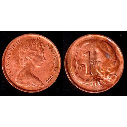 Australia One Cent 1966 Used Coin Possum Queen Elizabeth II 1c QE II