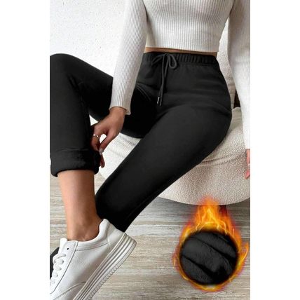 Black Thermal Lined Drawstring High Waist Leggings