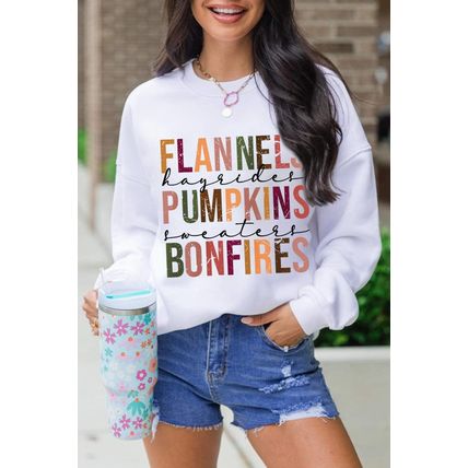Beige FLANNELS PUMPKINS BONFIRES Graphic Drop Shoulder Sweatshirt