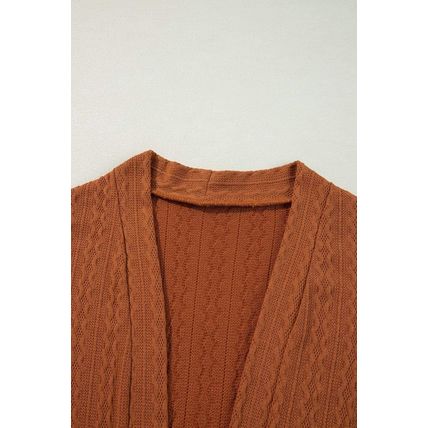 Chestnut Textured Knit Side Pockets Open Front Cardigan