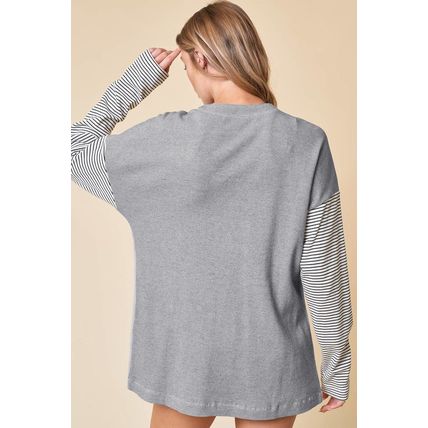 Black Stripe Colorblock Patchwork Open Front Cardigan with Pocket