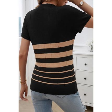 Black Striped Crew Neck Sweater T-shirt