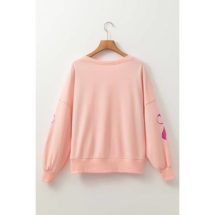 Apricot Pink Sequined Bowknot Drop Shoulder Oversized Sweatshirt
