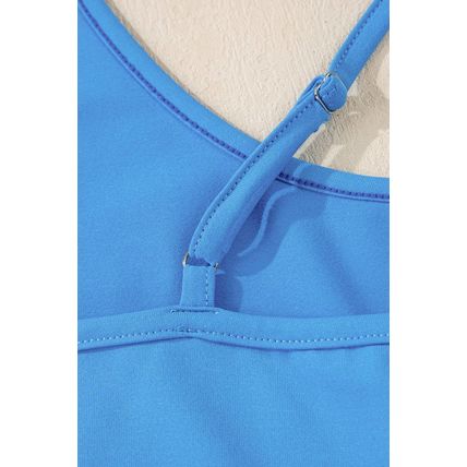 Blue Crossed Spaghetti Straps Drawstring Waist Sporty Romper