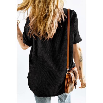 Gray Jesus Loves You Bow Knot Print V Neck Waffle Knit Loose T Shirt