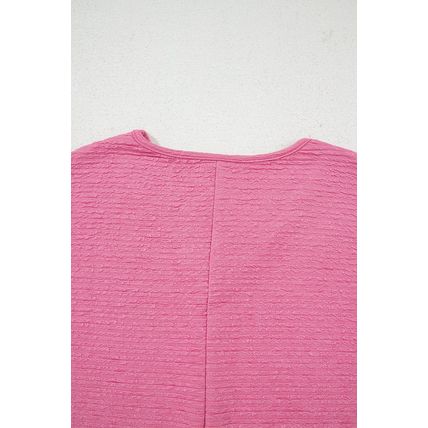 Pink Textured V Neck T Shirt and Shorts Set