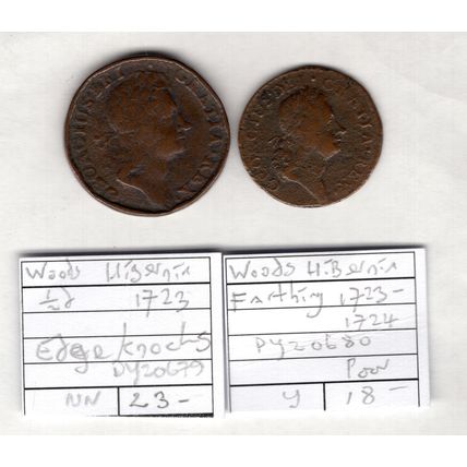Ireland/USA. Woods Farthing & Halfpenny 1729s. dy20679