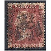 1858 SG43 1d Red Plate 157 Good Used Check Letters "BD".