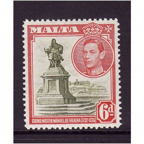 MALTA 1938 SG 225 6d OLIVE GREEN AND SCARLET M/MINT#4