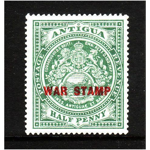 ANTIGUA 1916 SG53 1/2d GREEN OPT'D WAR STAMP ( RED ) M / MINT