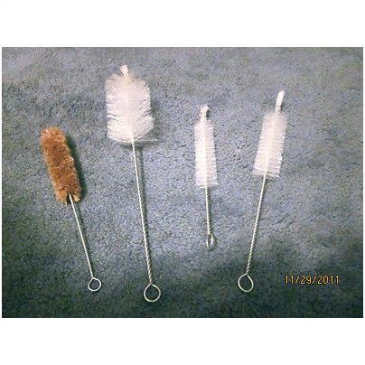 4 Piece Bottle/Cleaning Tube Brush Set 3 Clear Nylon & 1 Extra Soft 9" Brush New