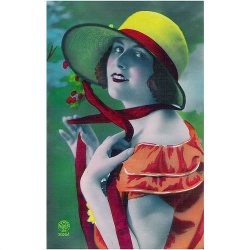 CARTE POSTALE - MODE - FEMME A CHAPEAU - REF 35