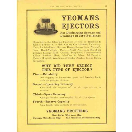 yeomans brothers company 1912 ejectors discharging sewage vintage ad