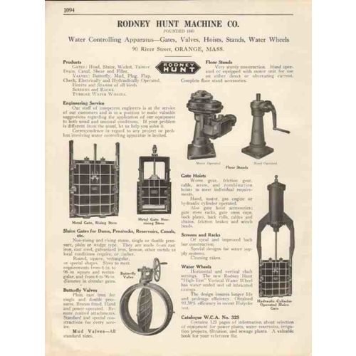 rodney hunt machine company 1931 water control gates vintage catalog