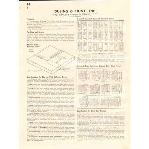 dusing hunt inc 1941 electro-weld kalmein steel doors vintage catalog