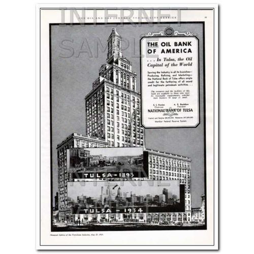NATIONAL BANK OF TULSA 1934 Oil Bank of America banking vintage ad