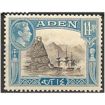 Aden 1945 SG23a 14a Sepia & Light Blue Mounted Mint . .. .