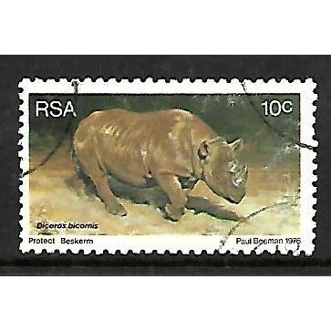 SOUTH AFRICA 1976 10c BLACK RHINOCEROS SG 405 FINE USED#2