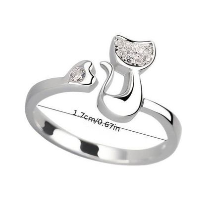 Crystal Cute Cat Adjustable Open Ring Ladies Girls Gift Uk